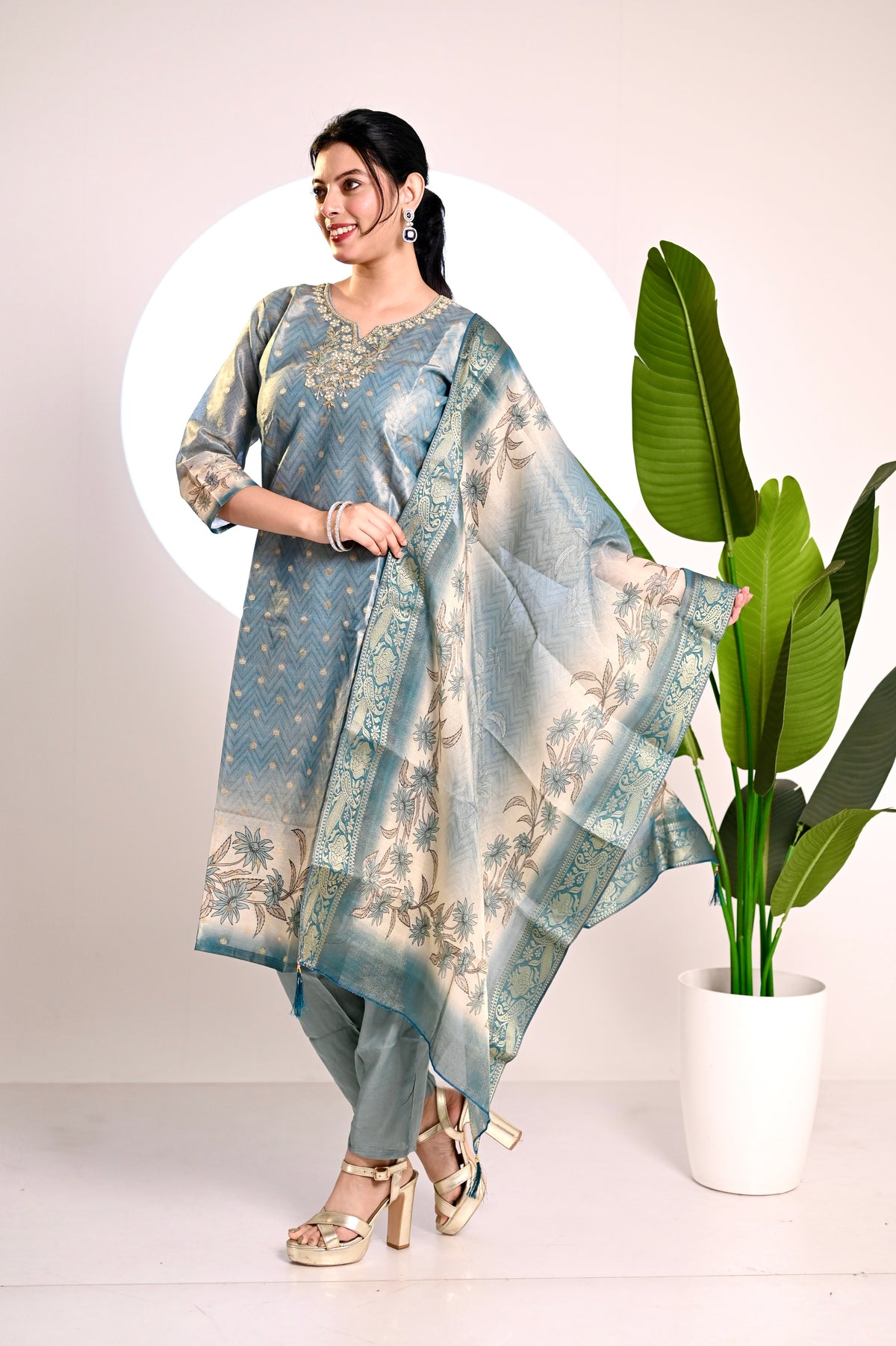 Nevash Chanderi Hand Work Suit Set