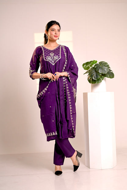Nevash Mal Chanderi 3-Piece Suit Set
