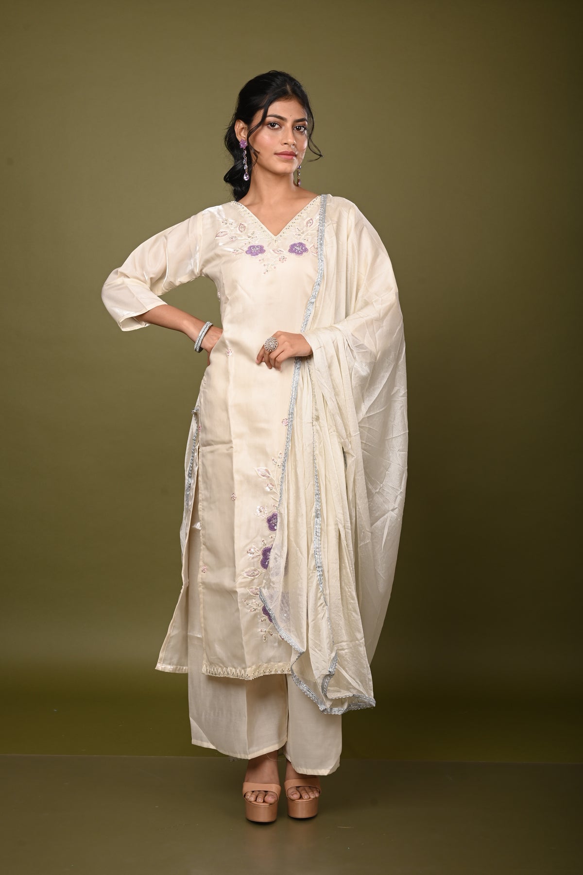 Nevash Bead Work Towel Work Suit Set
