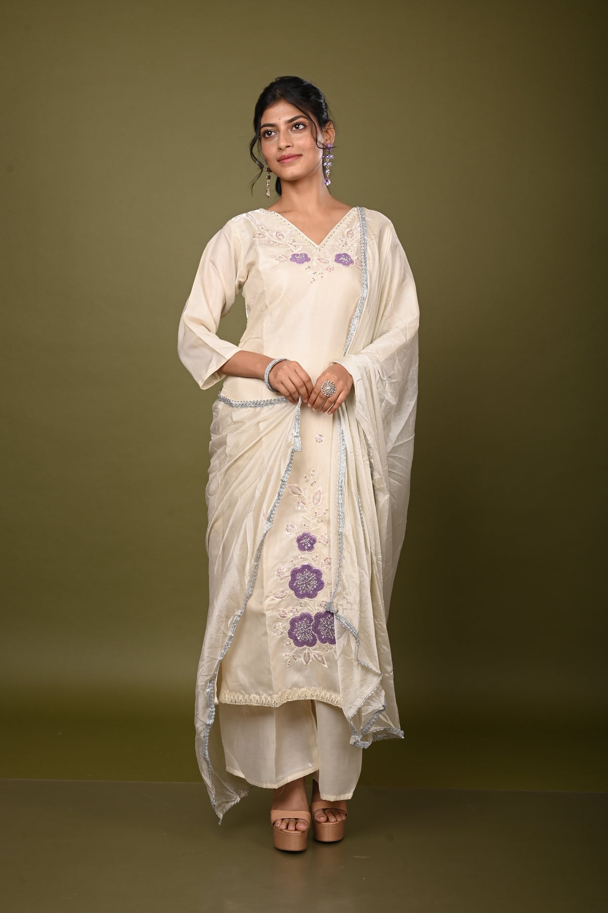 Nevash Bead Work Towel Work Suit Set