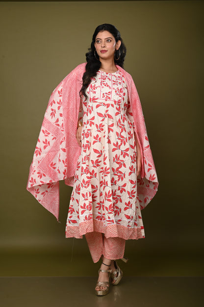 Nevash Cotton Flared Ghera Suit Set