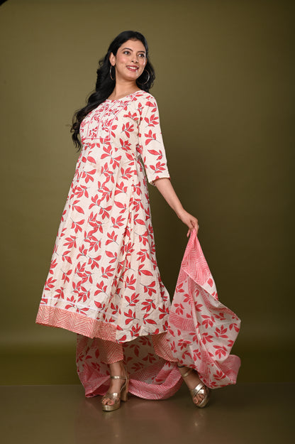 Nevash Cotton Flared Ghera Suit Set