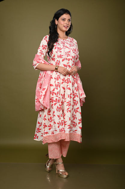 Nevash Cotton Flared Ghera Suit Set