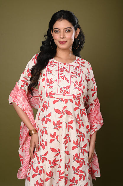 Nevash Cotton Flared Ghera Suit Set