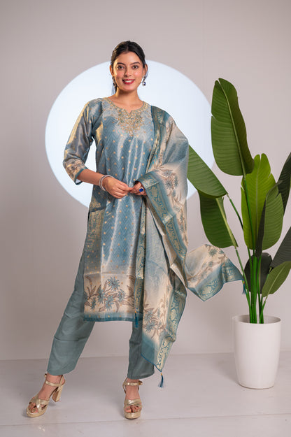 Nevash Chanderi Hand Work Suit Set