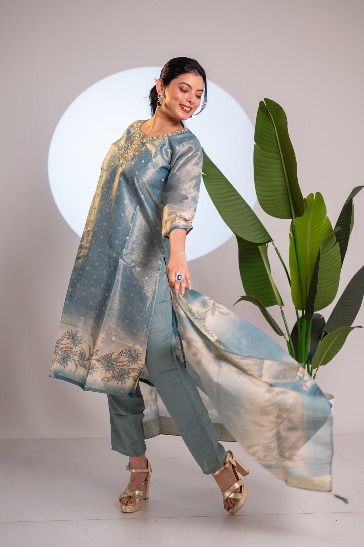 Nevash Chanderi Hand Work Suit Set