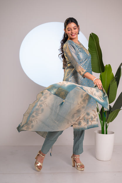 Nevash Chanderi Hand Work Suit Set