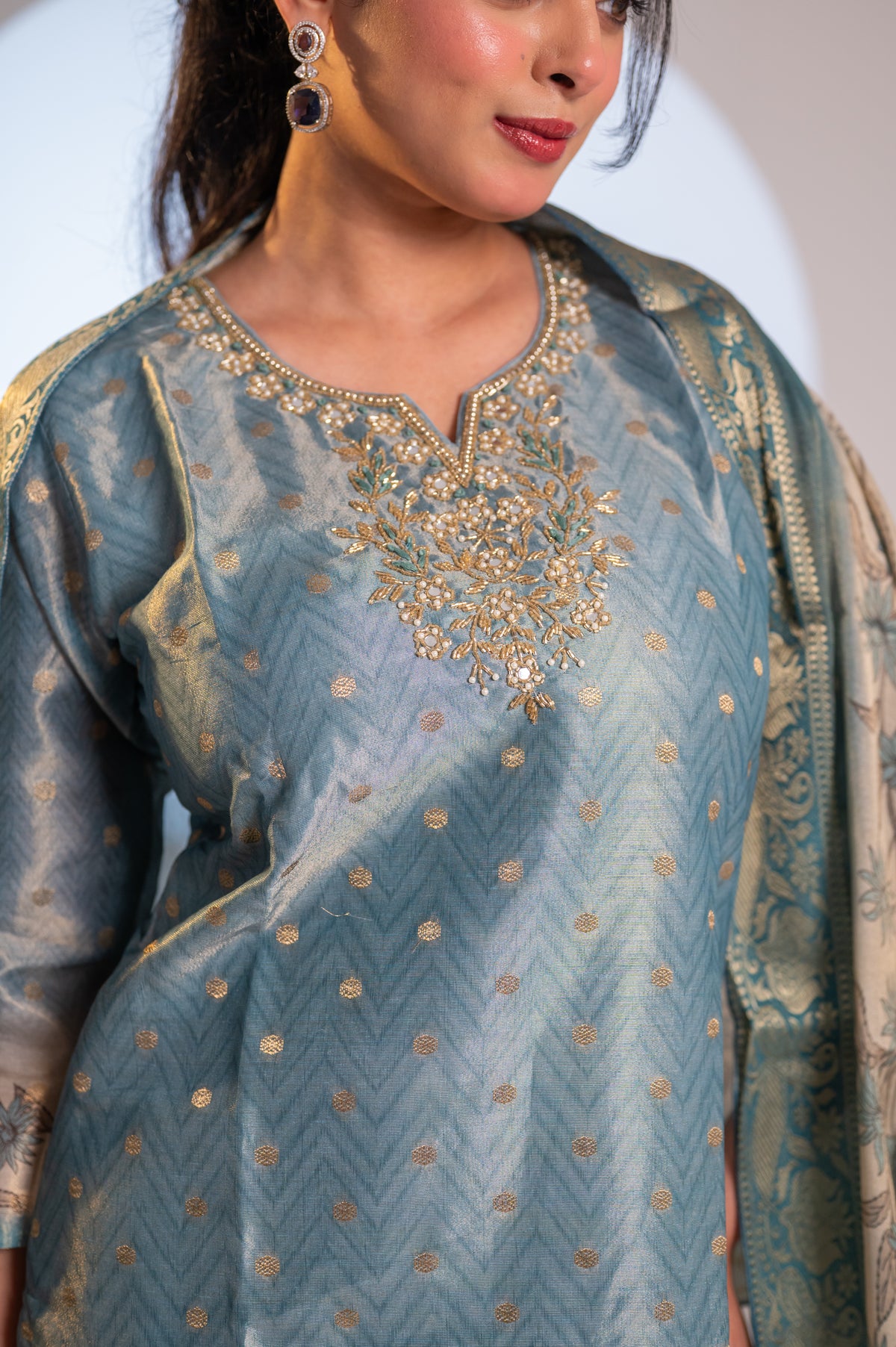 Nevash Chanderi Hand Work Suit Set