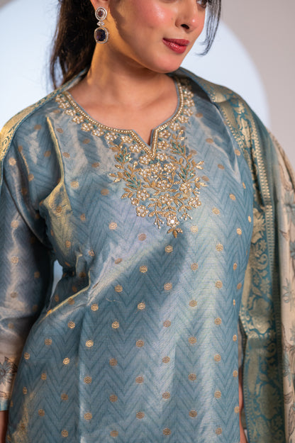 Nevash Chanderi Hand Work Suit Set