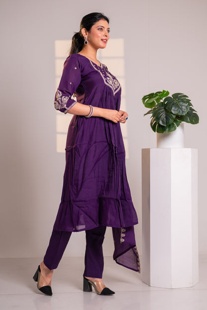 Nevash Mal Chanderi 3-Piece Suit Set