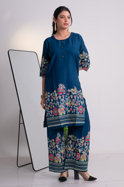 Nevash Heavy Slub Print Khata Suit Set
