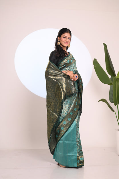 Nevash Dual-Tone Golden Silk Saree