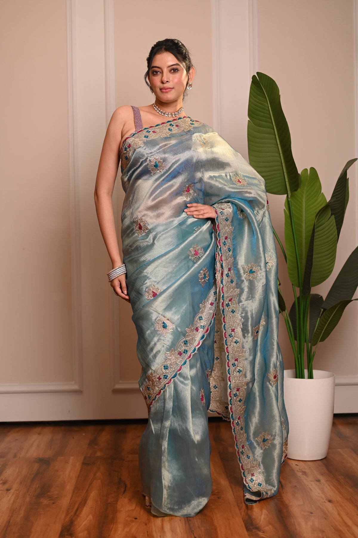 Nevash Jagdish Pastel Cross Weave Saree
