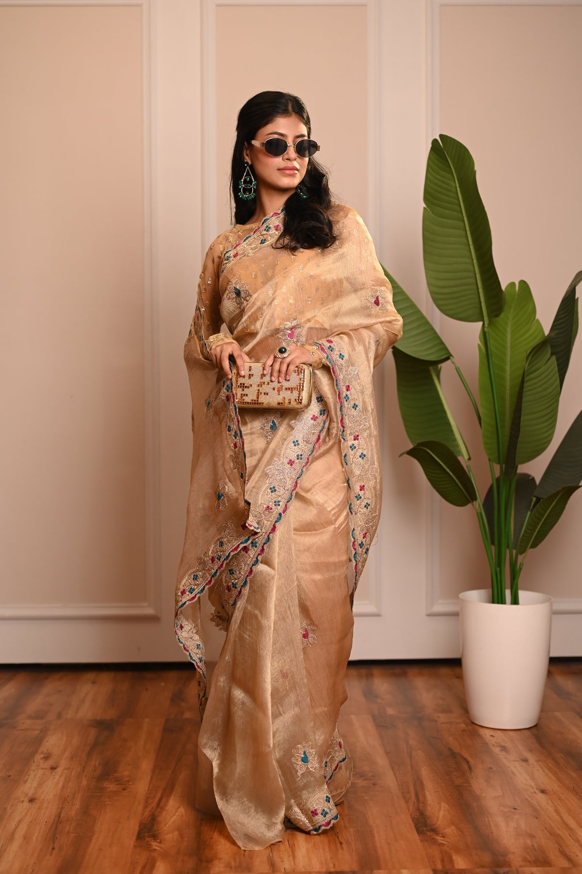 Nevash Jagdish Pastel Cross Weave Saree
