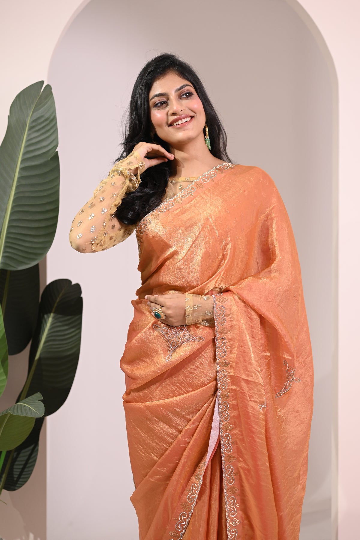 Nevash Fashion Hand Stone Embellished Saree