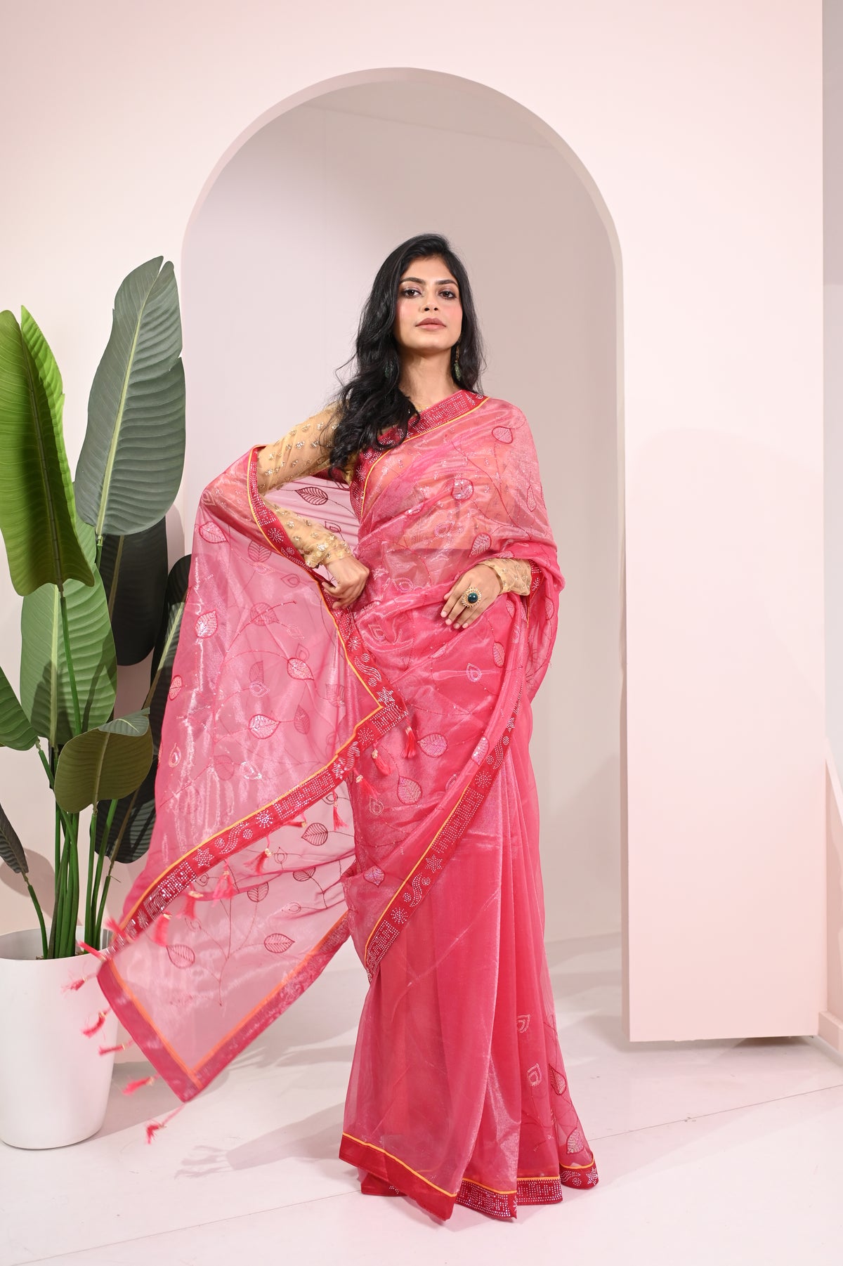Nevash Twill Net Embroidered Saree