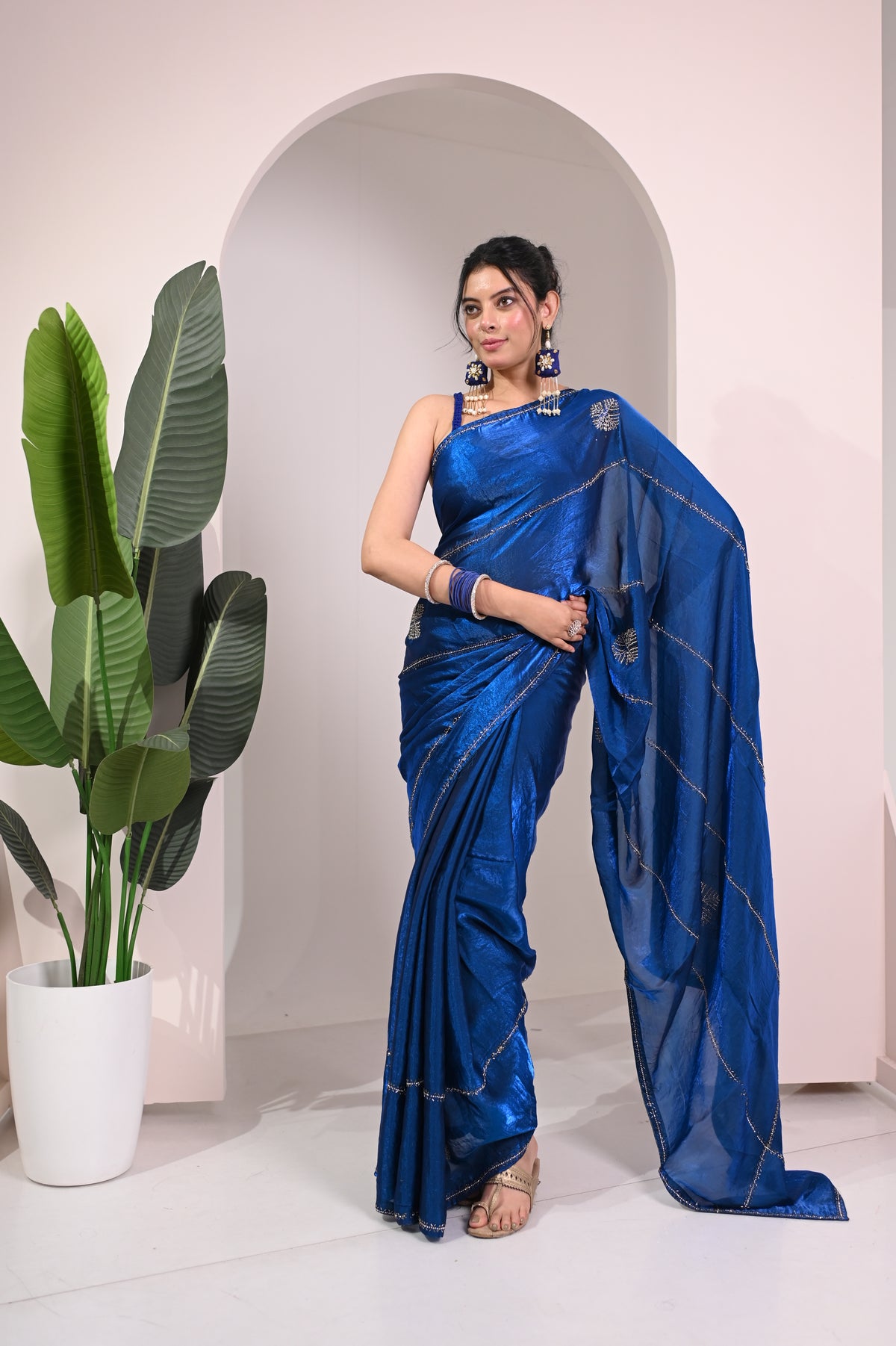 Nevash Satin Cut-Pipe Work Saree