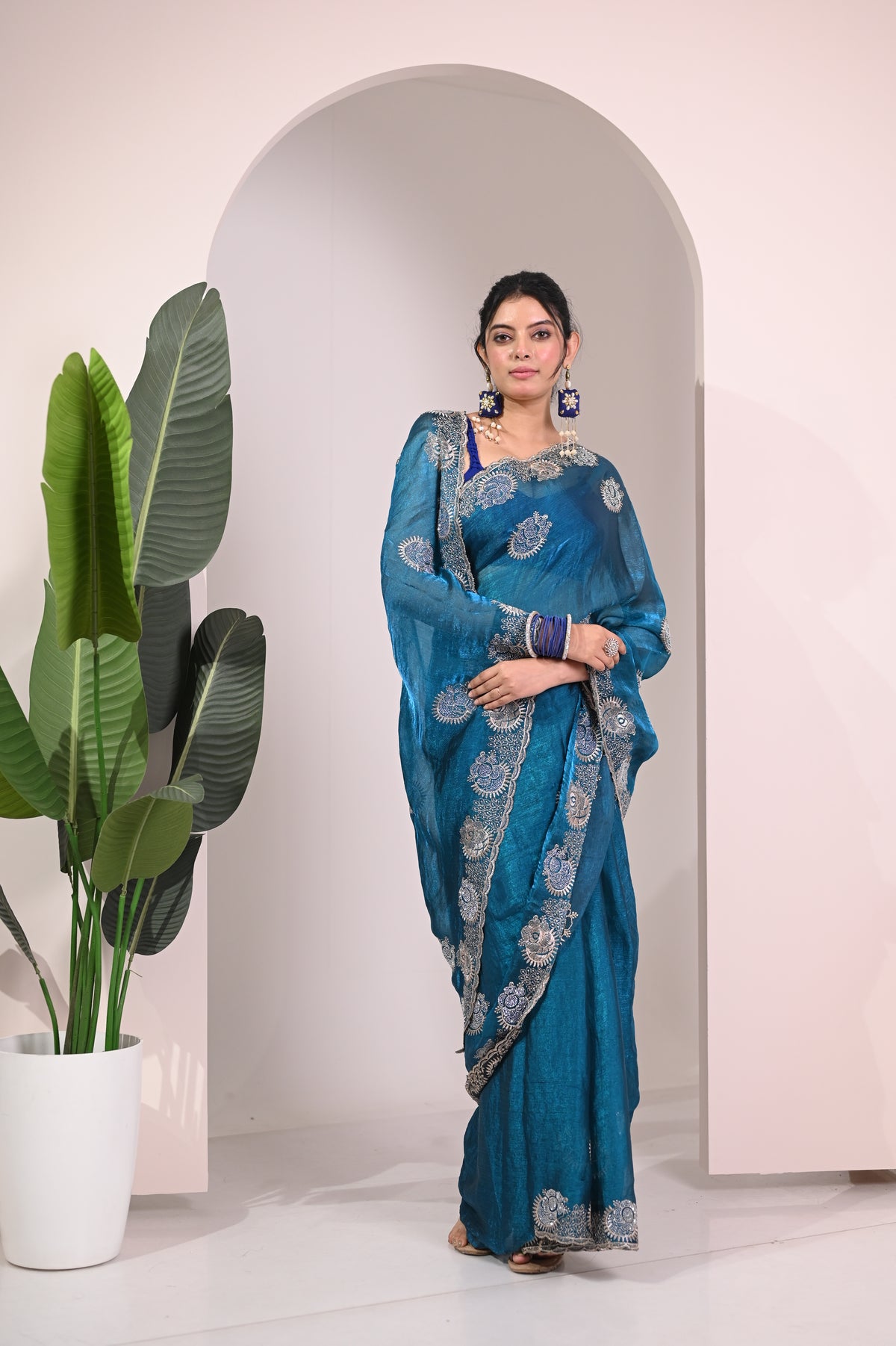 Nevash Fancy Satin Evening Saree