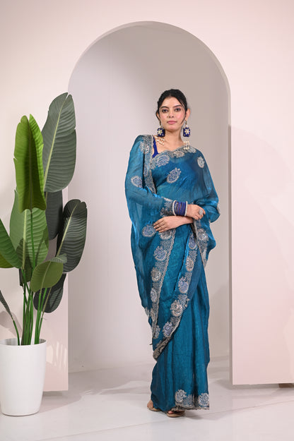 Nevash Fancy Satin Evening Saree