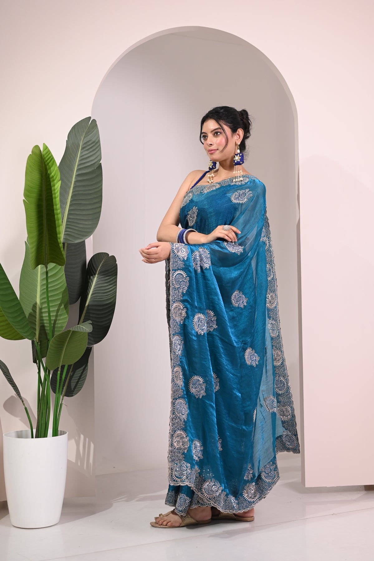 Nevash Fancy Satin Evening Saree