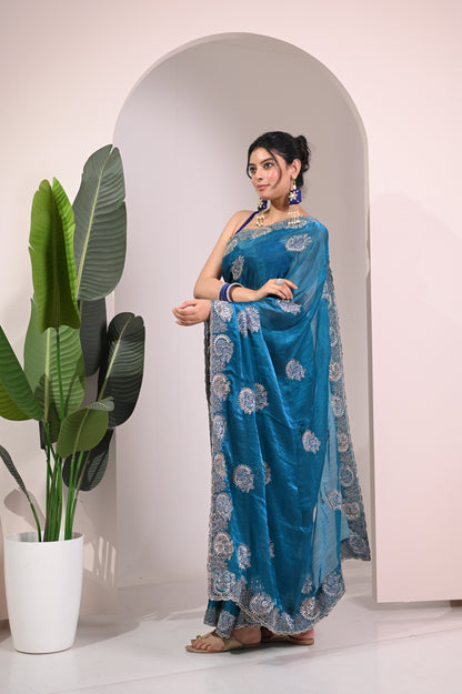 Nevash Fancy Satin Evening Saree