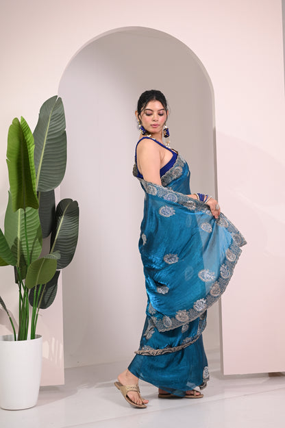 Nevash Fancy Satin Evening Saree