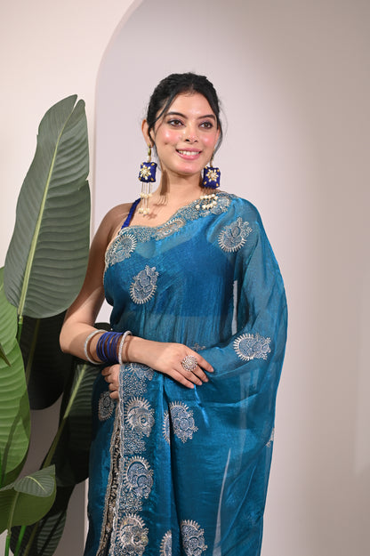 Nevash Fancy Satin Evening Saree