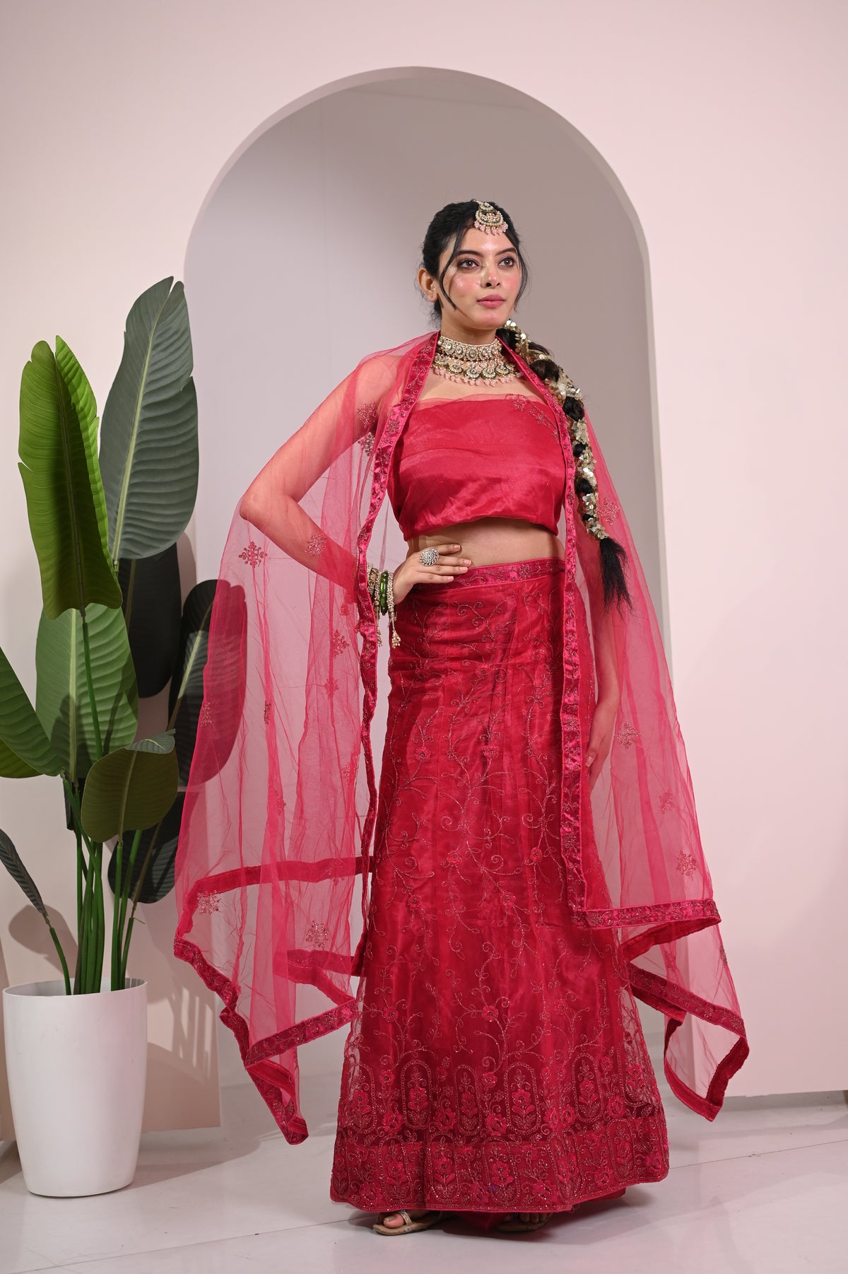 Nevash Vibrant Festive Printed Lehenga Choli Set Pink