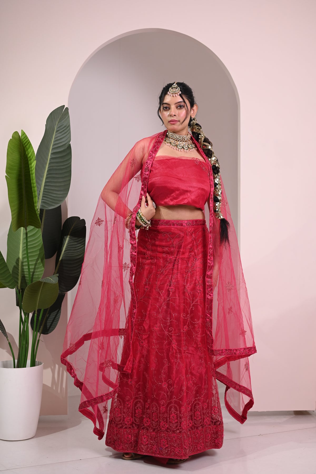 Nevash Vibrant Festive Printed Lehenga Choli Set Pink