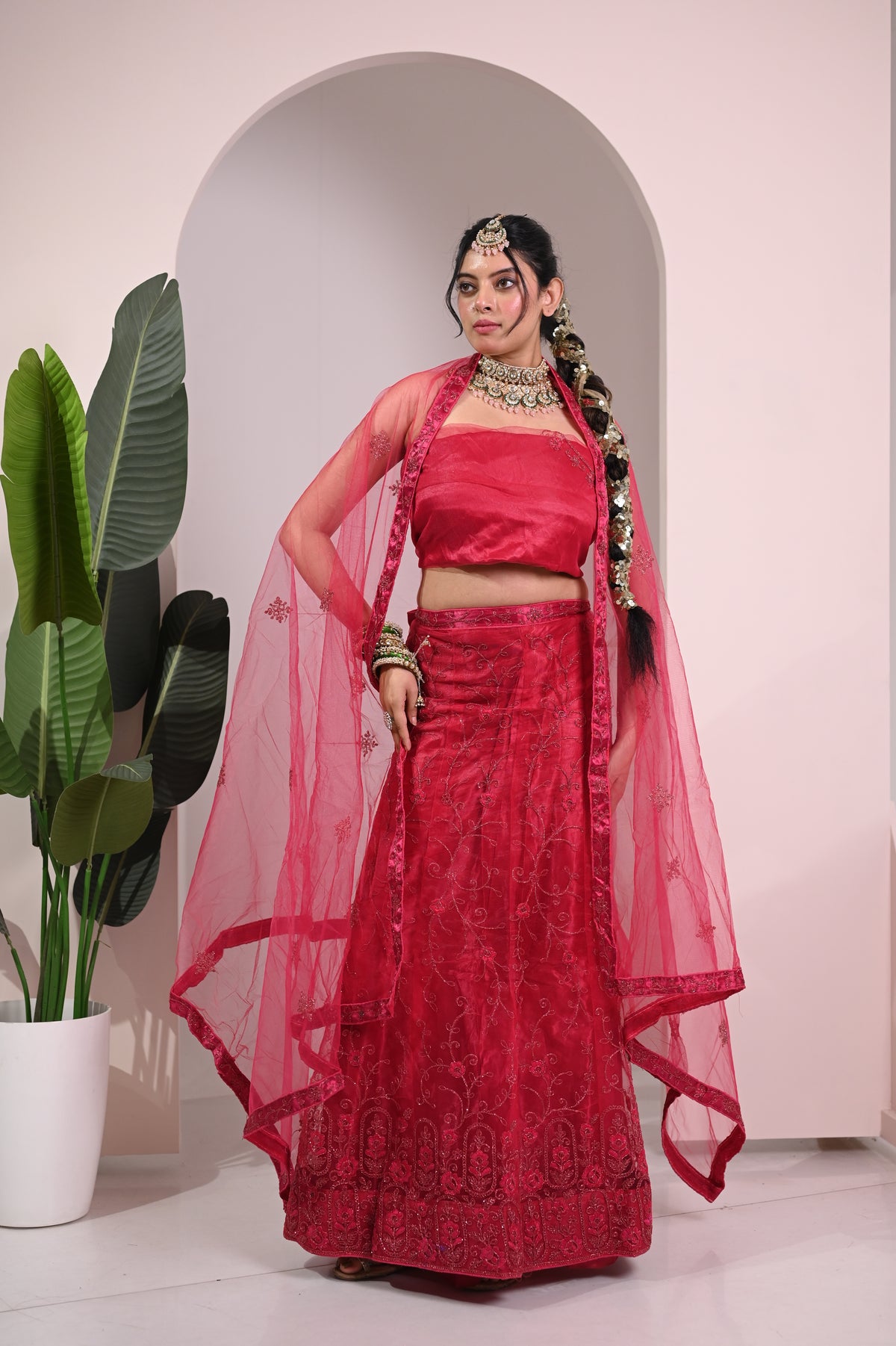 Nevash Vibrant Festive Printed Lehenga Choli Set Pink