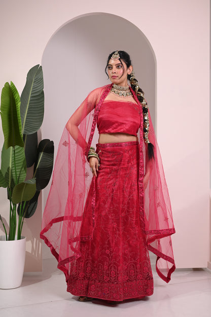 Nevash Vibrant Festive Printed Lehenga Choli Set Pink