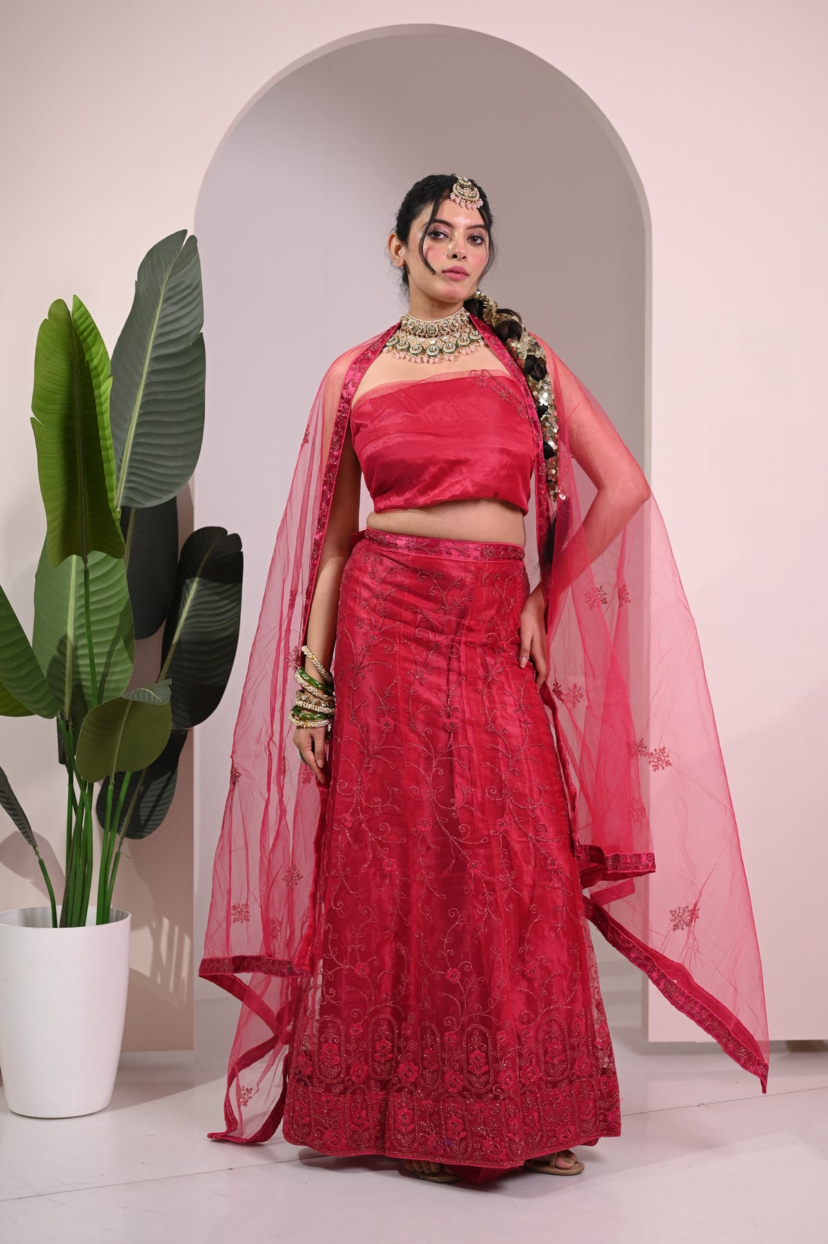 Nevash Vibrant Festive Printed Lehenga Choli Set Pink