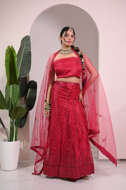 Nevash Vibrant Festive Printed Lehenga Choli Set Pink