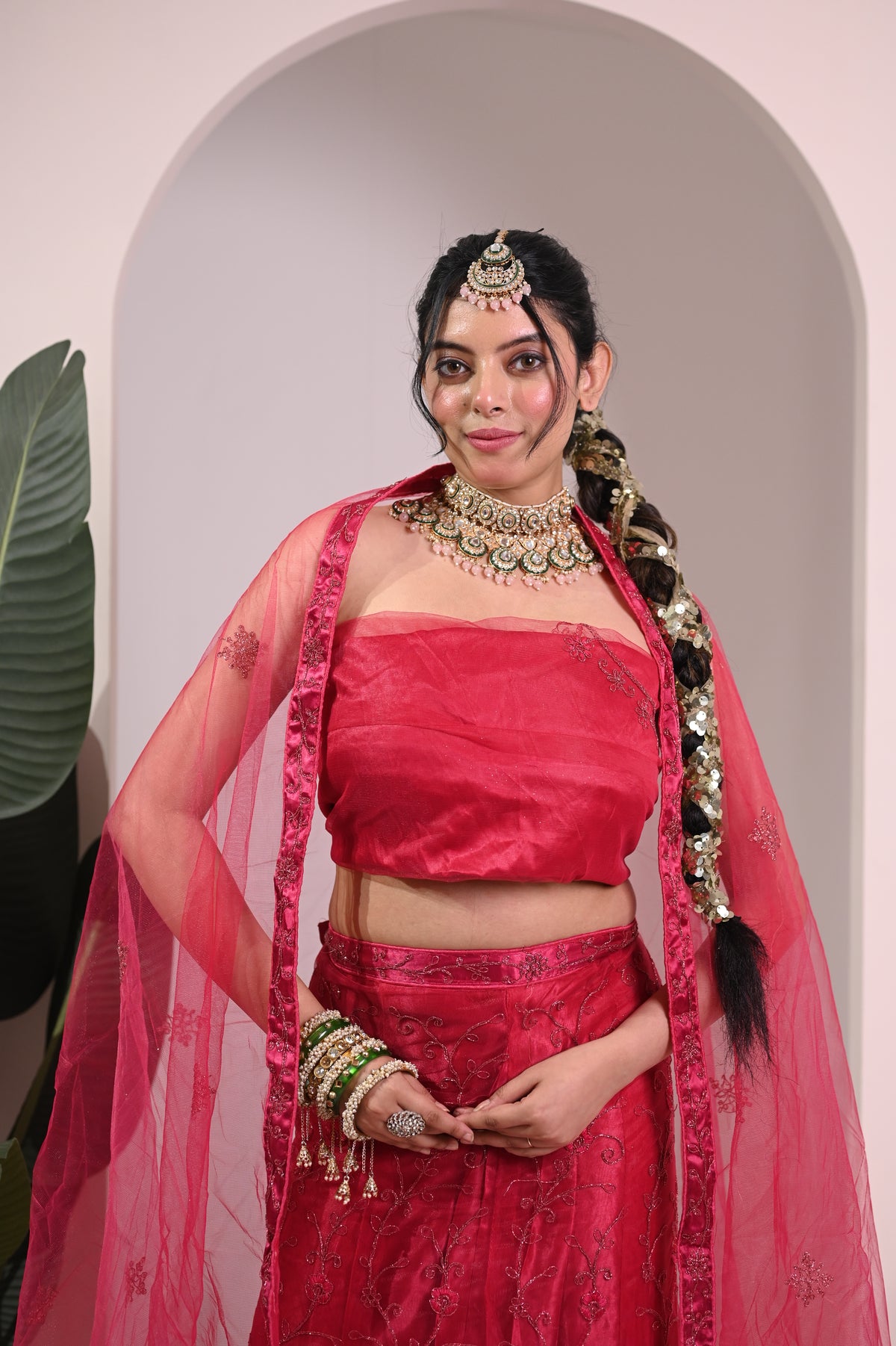 Nevash Vibrant Festive Printed Lehenga Choli Set Pink