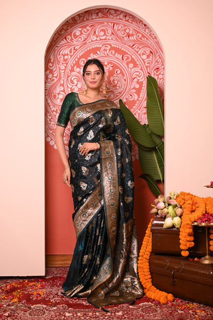 Nevash Zarqan Crystal Satin Saree