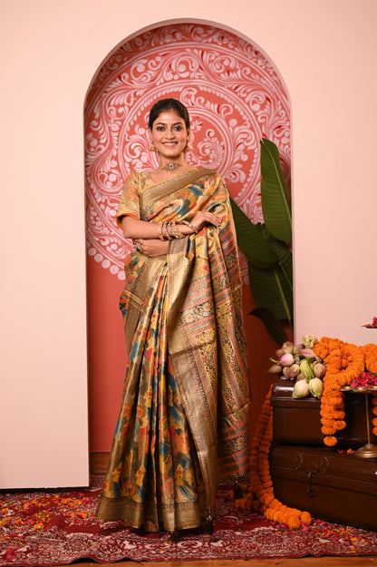 Nevash Dhurandar Kalamkari Art Silk Saree