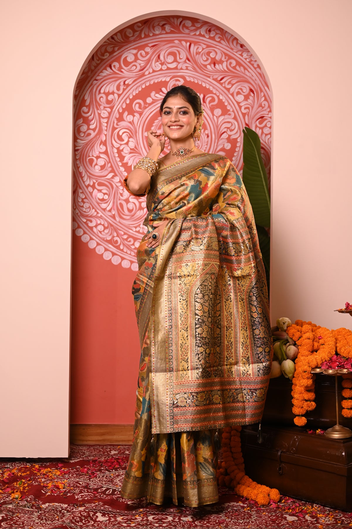 Nevash Dhurandar Kalamkari Art Silk Saree