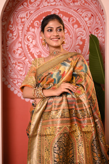 Nevash Dhurandar Kalamkari Art Silk Saree