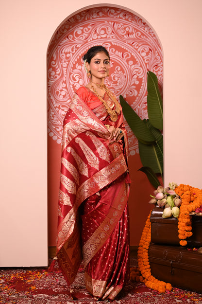 Nevash Dola Silk Gold Zari Butti Saree
