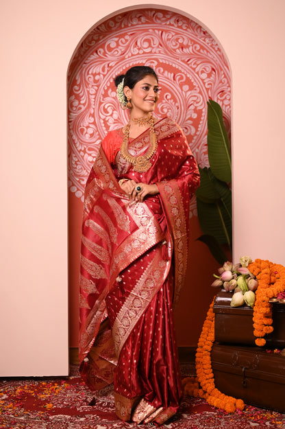 Nevash Dola Silk Gold Zari Butti Saree
